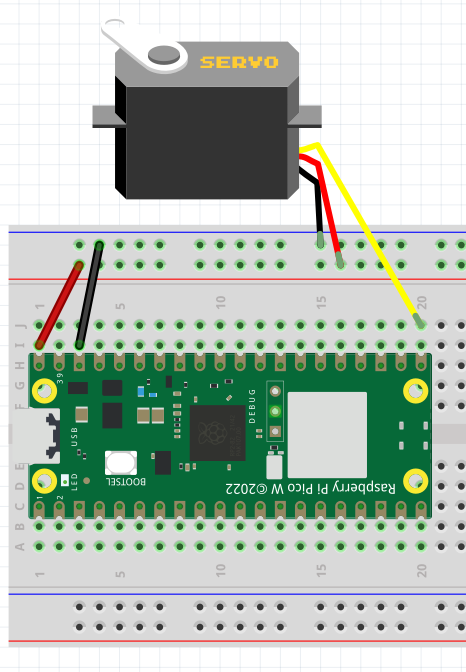 A servo connected to a breadboard